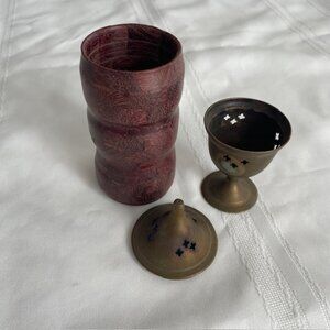 Vintage Brass & Wood Incense Burner Censer with Cross Cutouts
